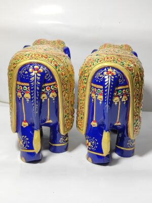 Painted Rajasthani Blue Elephant Figurines – Set of 2