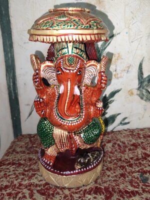 Traditional Handcrafted Lord Ganesha Idol with Decorative Umbrella