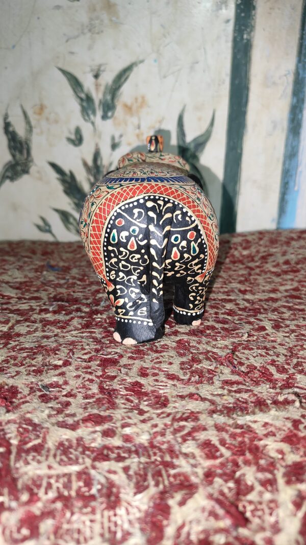 Hand-Painted Rajasthani Elephant Showpiece – Black & Multicolor