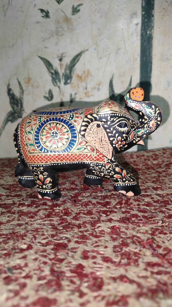 Hand-Painted Rajasthani Elephant Showpiece – Black & Multicolor
