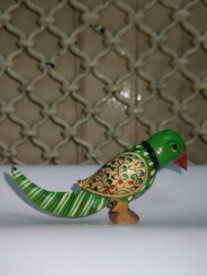 Hand-Painted Wooden Parrot Figurine – Green Decorative Art Piece