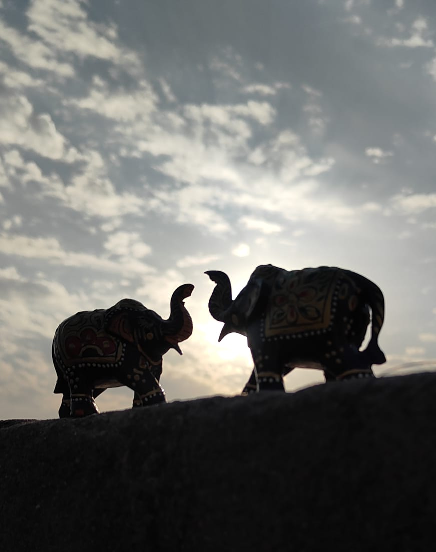 Hand-Carved Wooden Elephant with Baby Elephant Inside – Miniature Jali Art