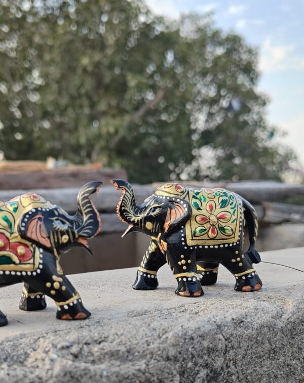 Hand-Painted Rajasthani Elephant Showpiece – Black & Multicolor