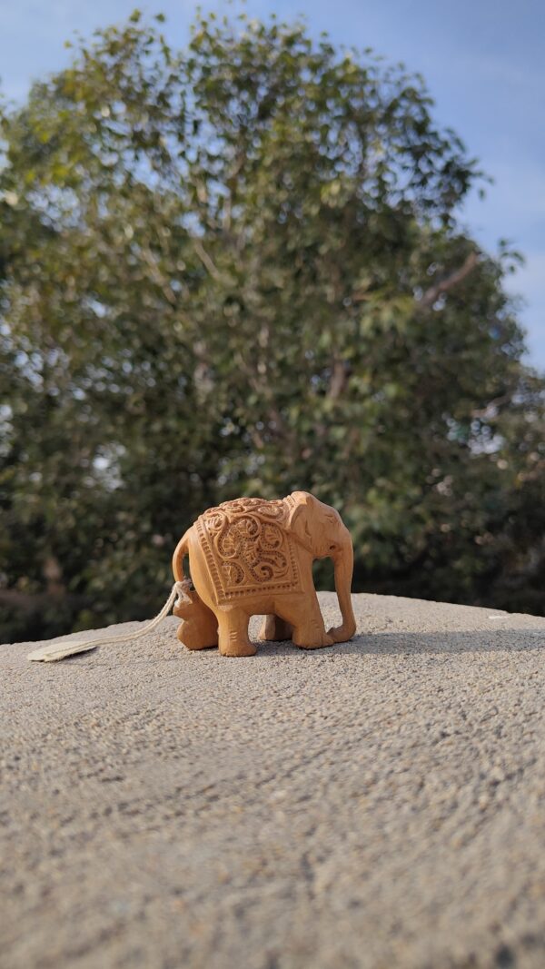 Hand-Carved Wooden Elephant with Baby Elephant Inside – Miniature Jali Art