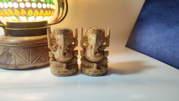 Twin Ganesha – Hand-Carved Wooden Idol Set