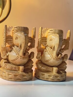 Twin Ganesha – Hand-Carved Wooden Idol Set
